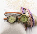 Montre personnalisée style vintage bracelet double tour et double cuir