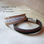 Bracelet Cache-cache aux 3 cuirs avec message gravé
