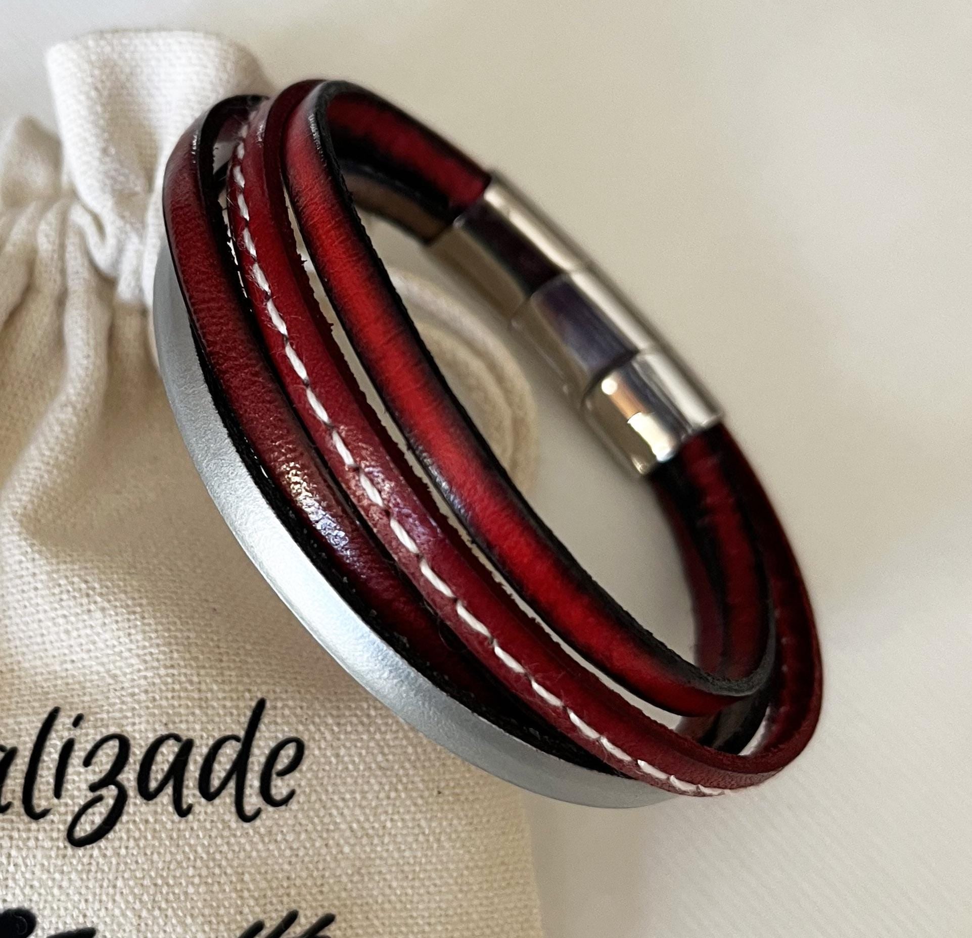 Bracelet homme multi cuirs rouges et gris