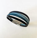 Bracelet manchette homme aux 4 cuirs bleu et gris