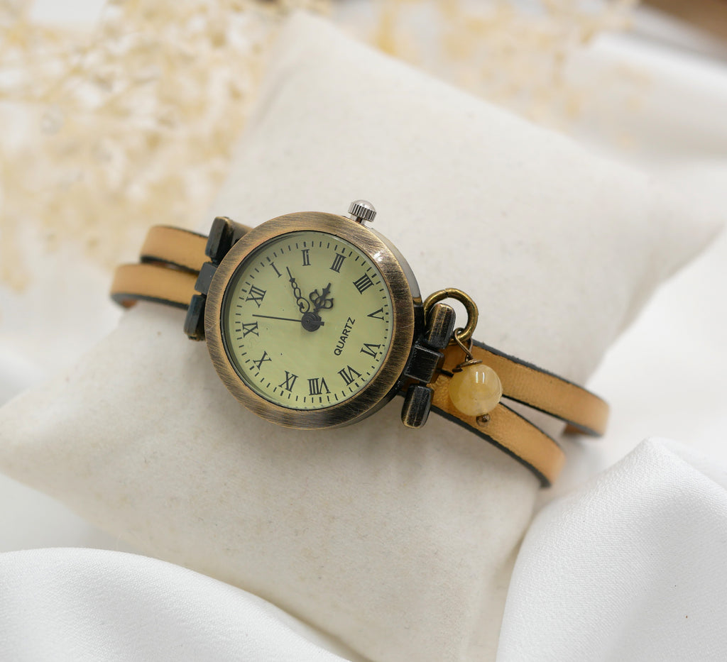 montre femme doré cuir double tour artisanal à personnaliser et graver