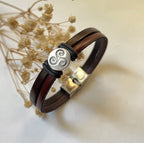 Bracelet double cuir au charme cabochon Triskel pour homme
