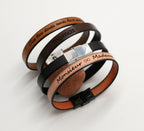 Bracelet homme en cuir personnalisé avec gravure prénoms ou message