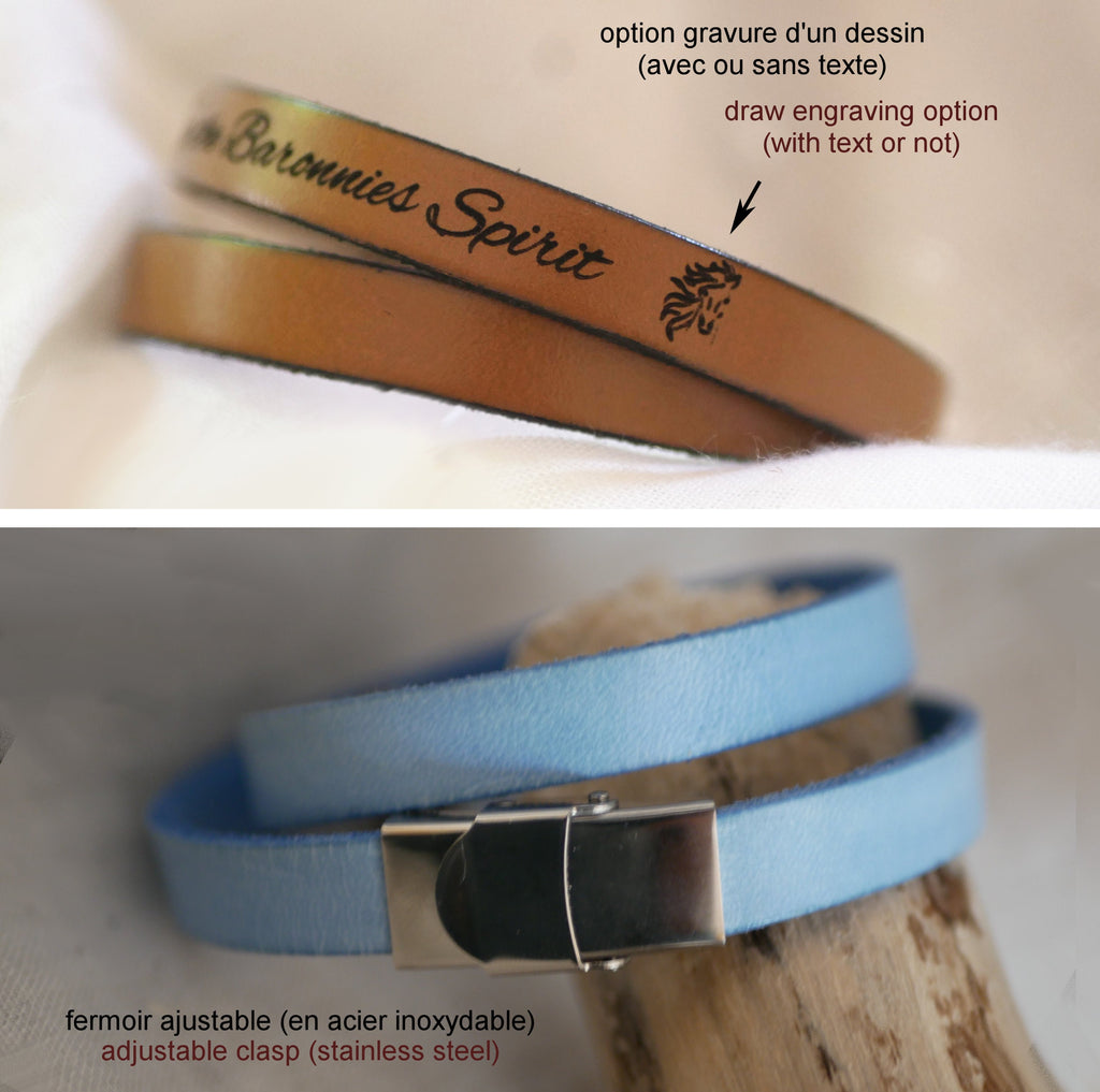 Bracelet mixte triple tour de cuir bohème - gravure personnalisée