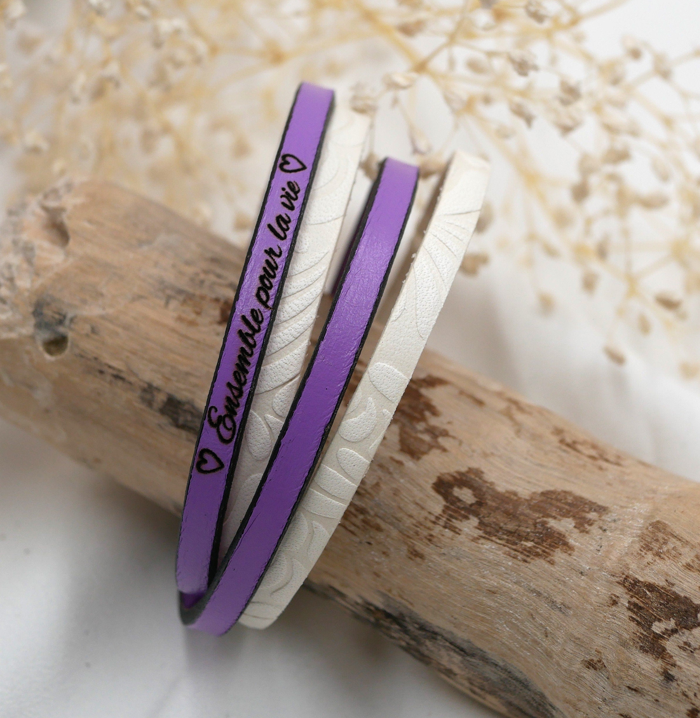 Bracelet double cuir blanc et couleur pour femme à personnaliser