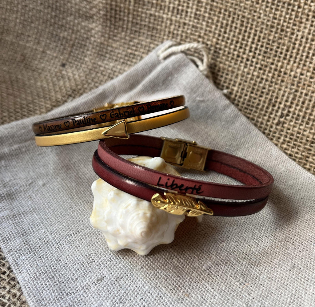 Bracelet Synergie duo de cuirs fins au charme doré