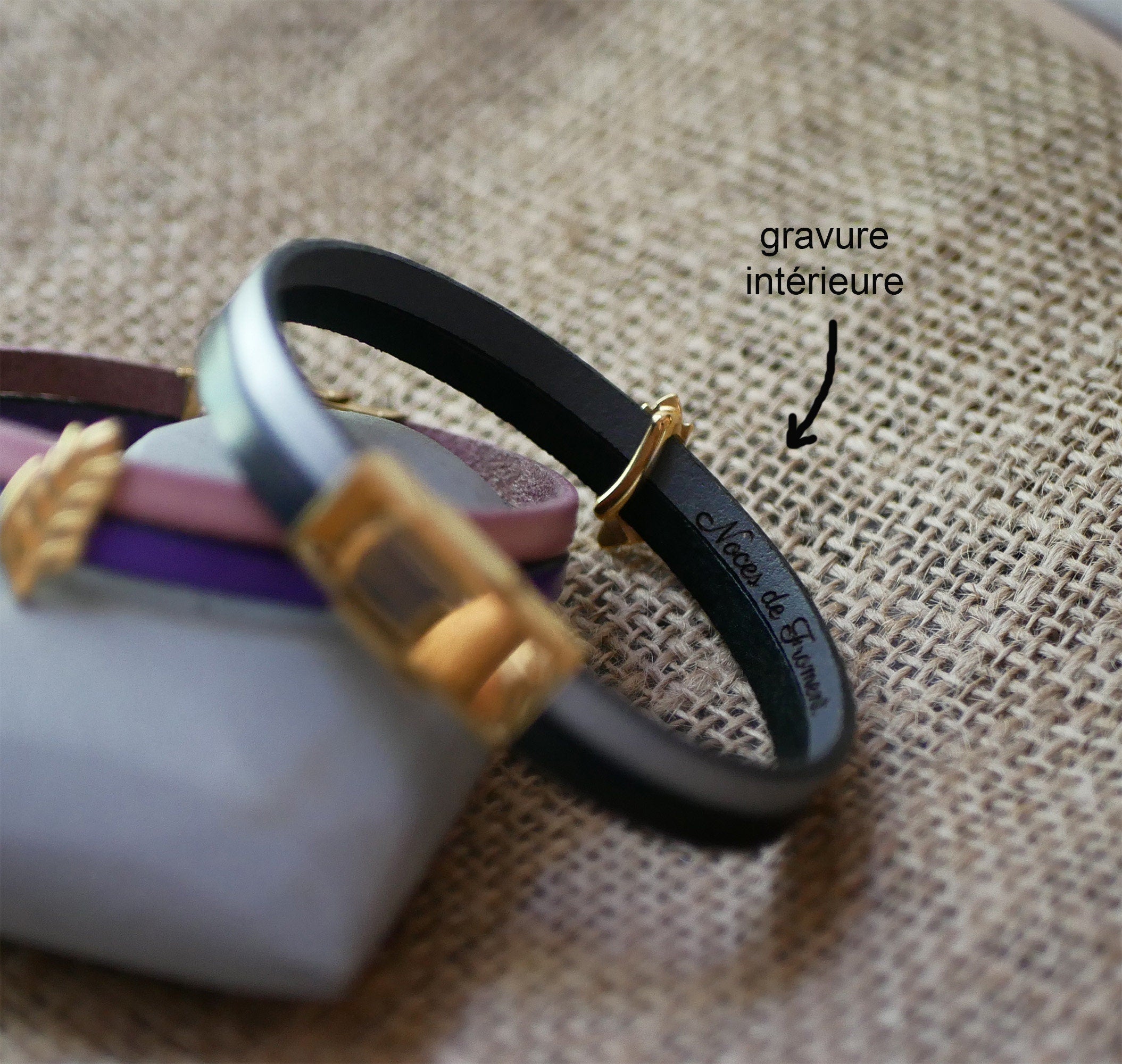 Bracelet Synergie doré Noces de Froment en cuir à graver