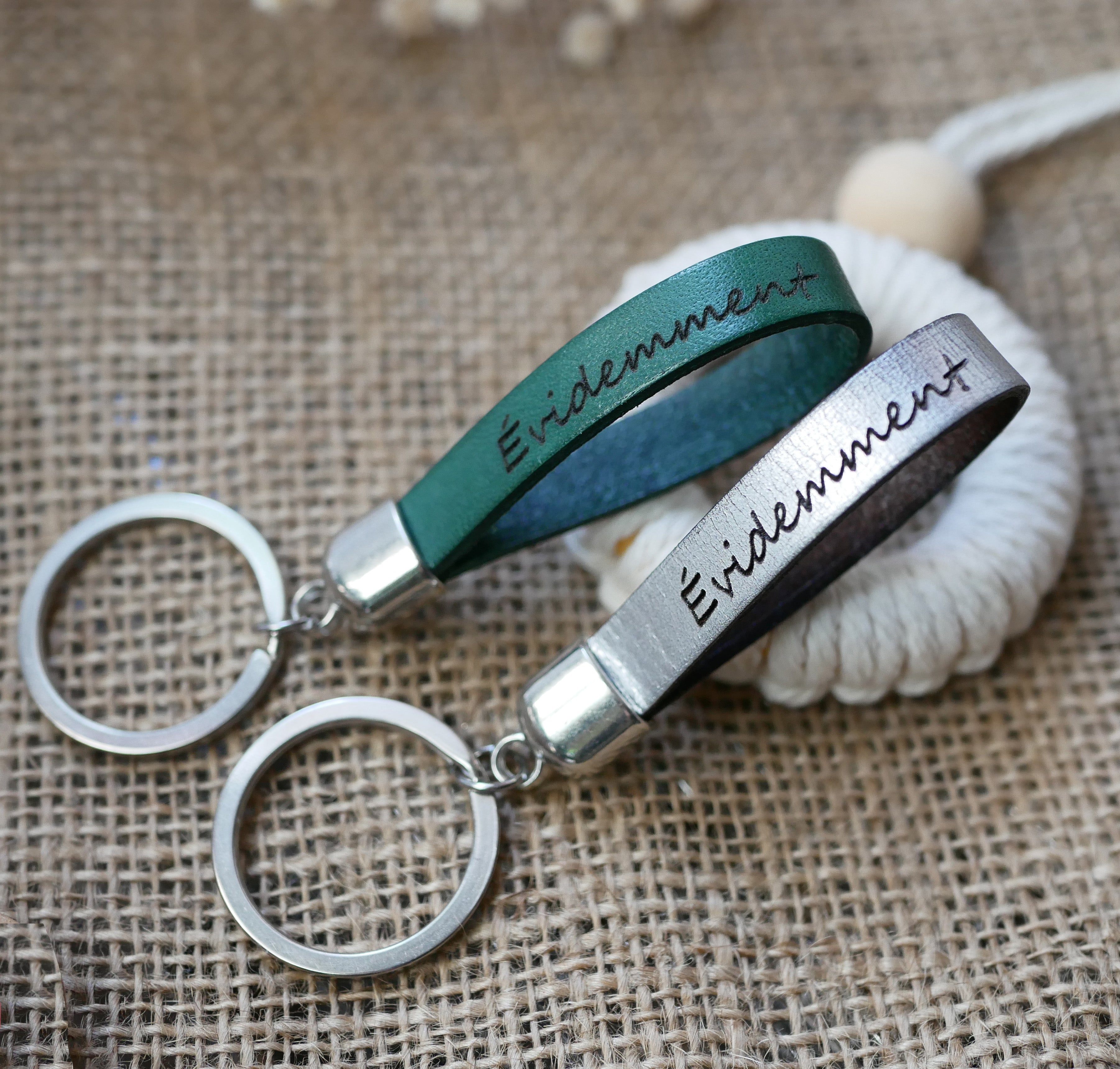 Porte clé cuir mixte personnalisé par gravure