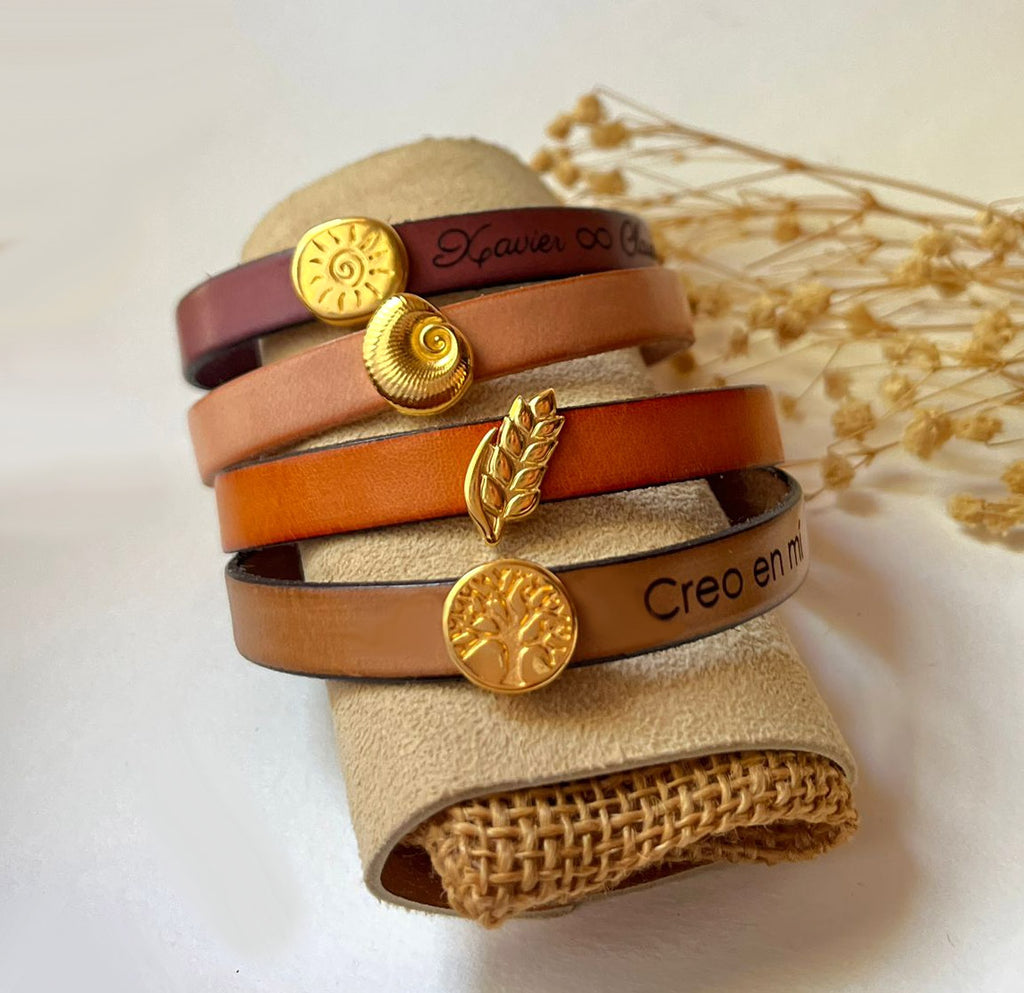 Bracelet cuir charme doré à personnaliser