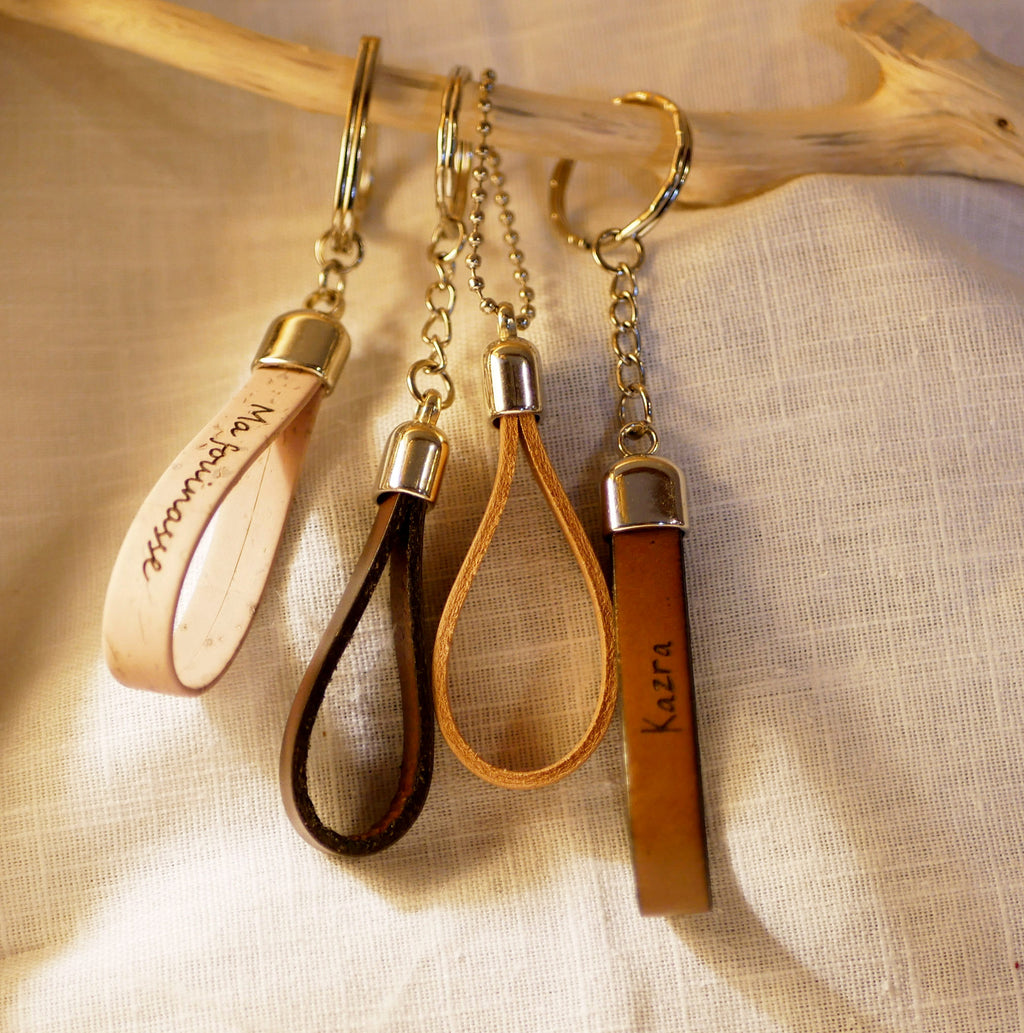 Porte clé cuir mixte personnalisé par gravure