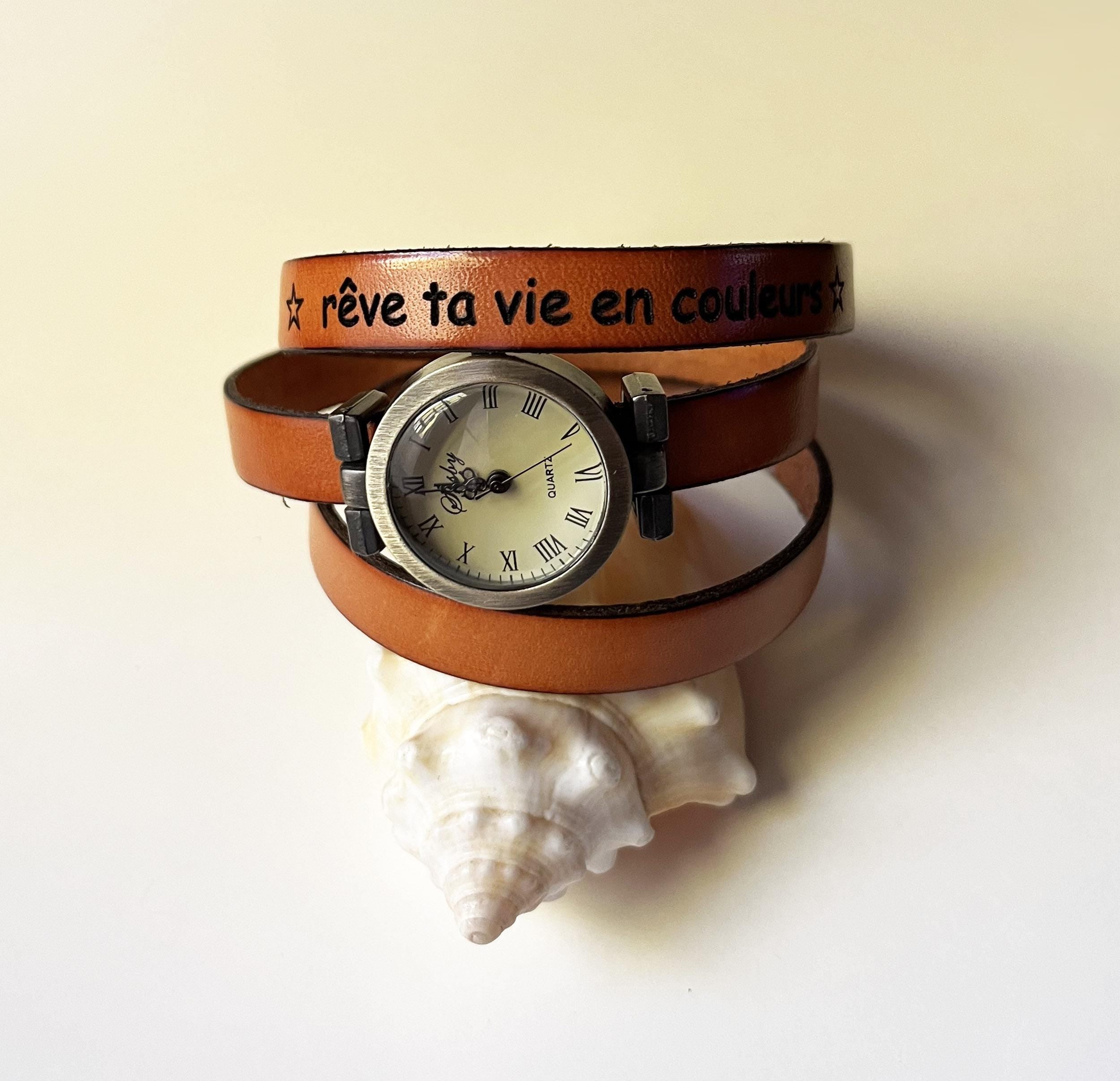 Montre femme vintage bracelet cuir trois tour de poignet