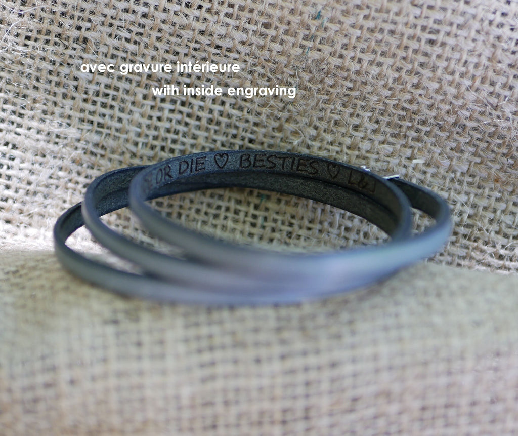 Bracelet cuir 5 tours de poignet gravé de citation, messages
