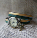 Montre personnalisée style vintage bracelet double tour et double cuir