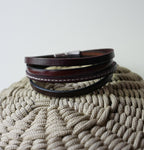 Bracelet manchette homme aux 4 cuirs marrons