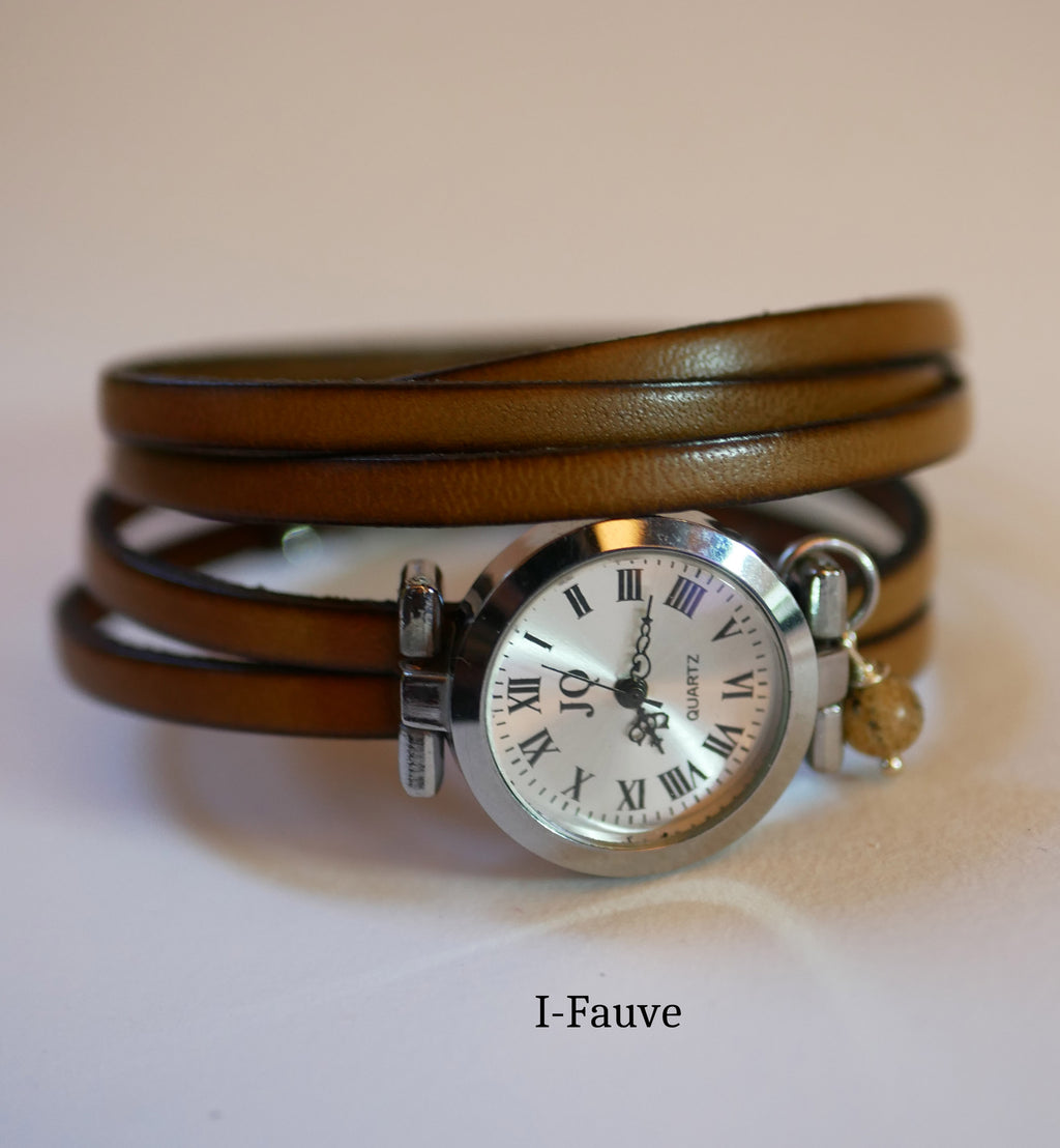 Montre bracelet cuir 5 tours gravé parole biblique et mots d'amour