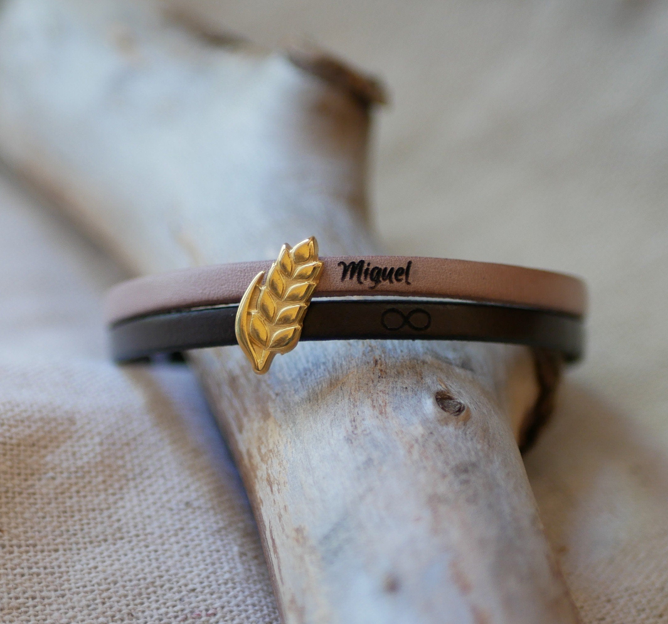 Bracelet Synergie doré Noces de Froment en cuir à graver