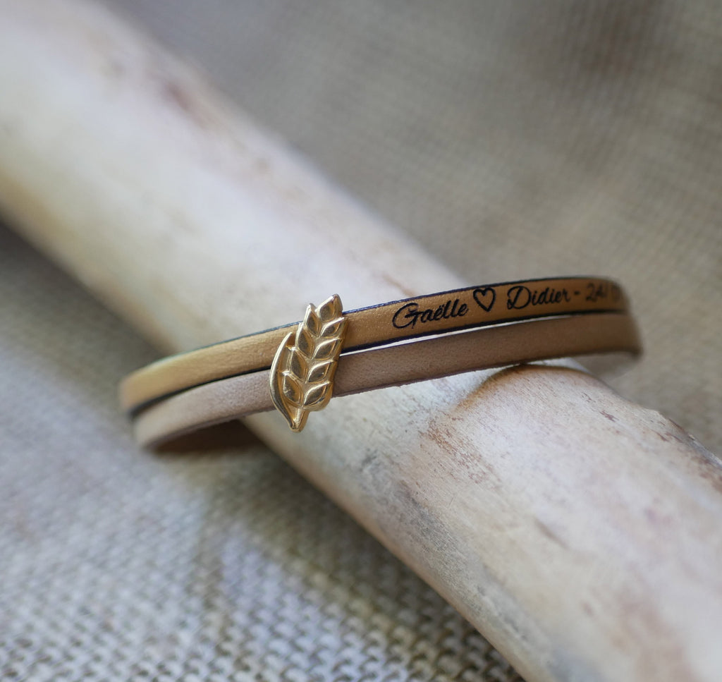 Bracelet Synergie doré Noces de Froment en cuir à graver