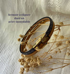 Bracelet femme duo en cuir imprimé art déco bleu et doré