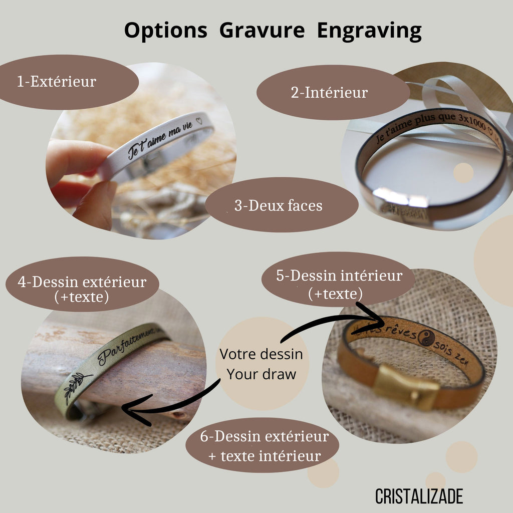 Bracelet Cache-cache aux 3 cuirs avec message gravé