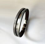 Bracelet manchette femme aux 3 cuirs argenté et gris