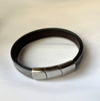 Bracelet manchette femme aux 3 cuirs argenté et gris