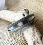 Bracelet manchette femme aux 3 cuirs argenté et gris