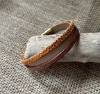 Bracelet manchette femme aux 3 cuirs Orange léopard /  Doré /  Beige
