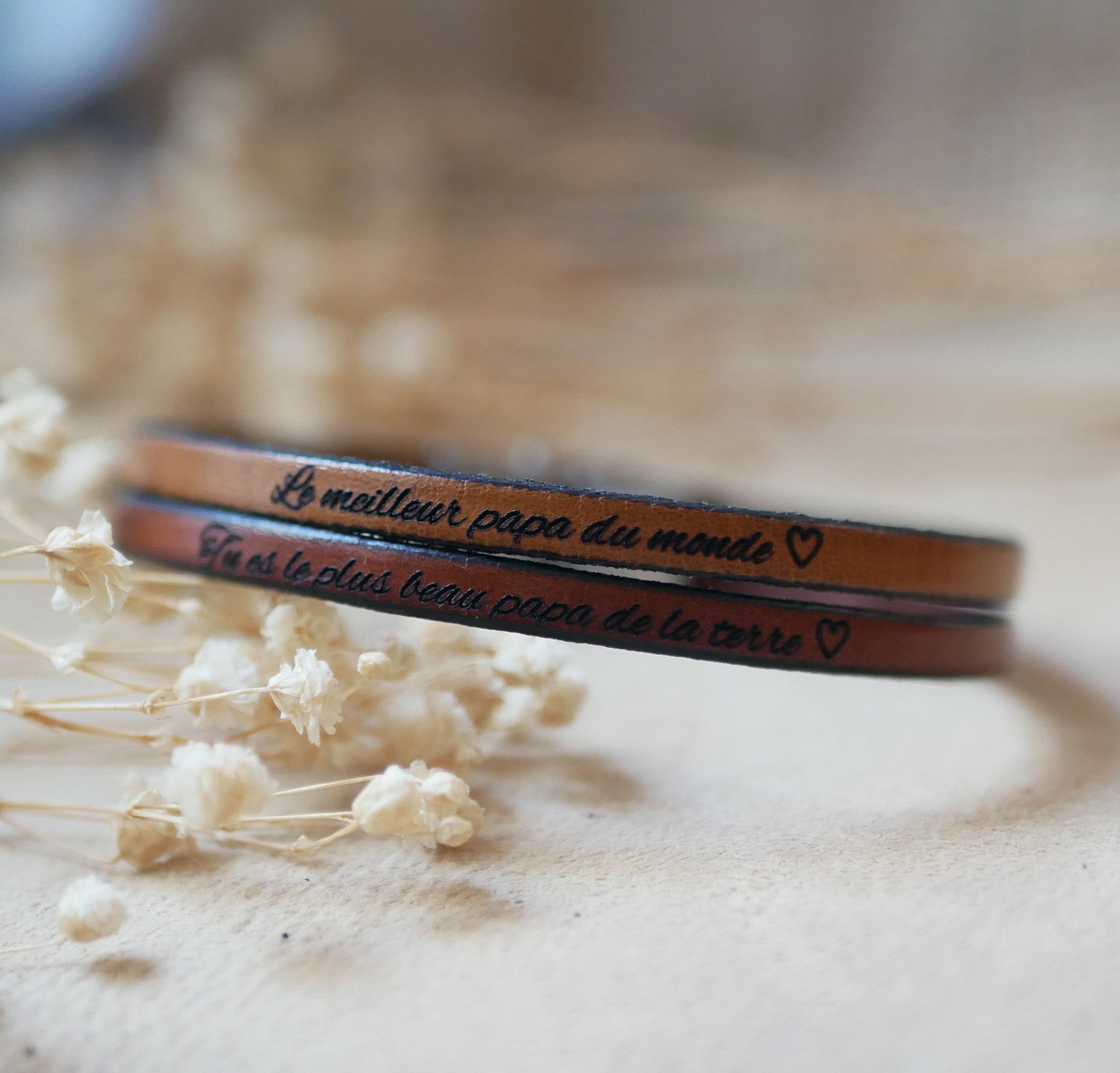 Bracelet Synergie duo couleurs de cuir personnalisable gravé