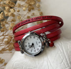 Montre bracelet cuir 5 tours gravé parole biblique et mots d'amour