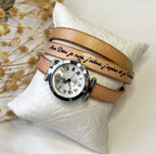 Montre bracelet triple tour au cuir cadran argenté à personnaliser