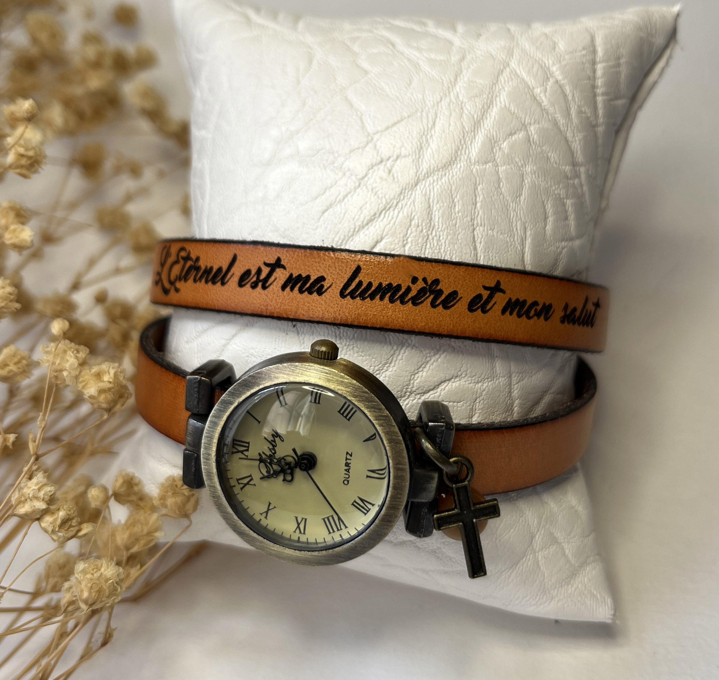 Montre bracelet double tour en cuir à personnaliser