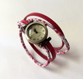 Montre double tour liberty et cuir rose fraise cadran vintage