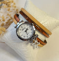 Montre femme double duo de cuir personnalisable cadran argenté