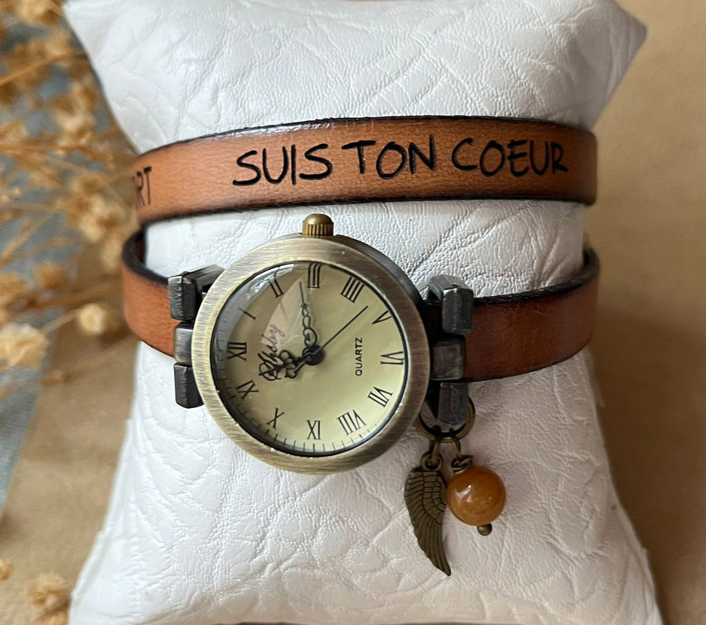 Montre bracelet double tour en cuir à personnaliser