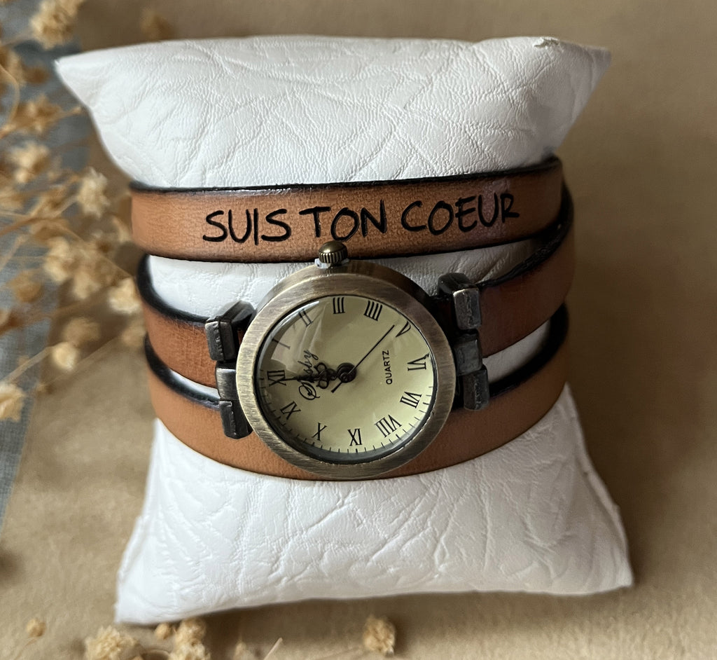 Montre femme vintage bracelet cuir trois tour de poignet