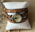 Montre femme vintage bracelet cuir trois tour de poignet