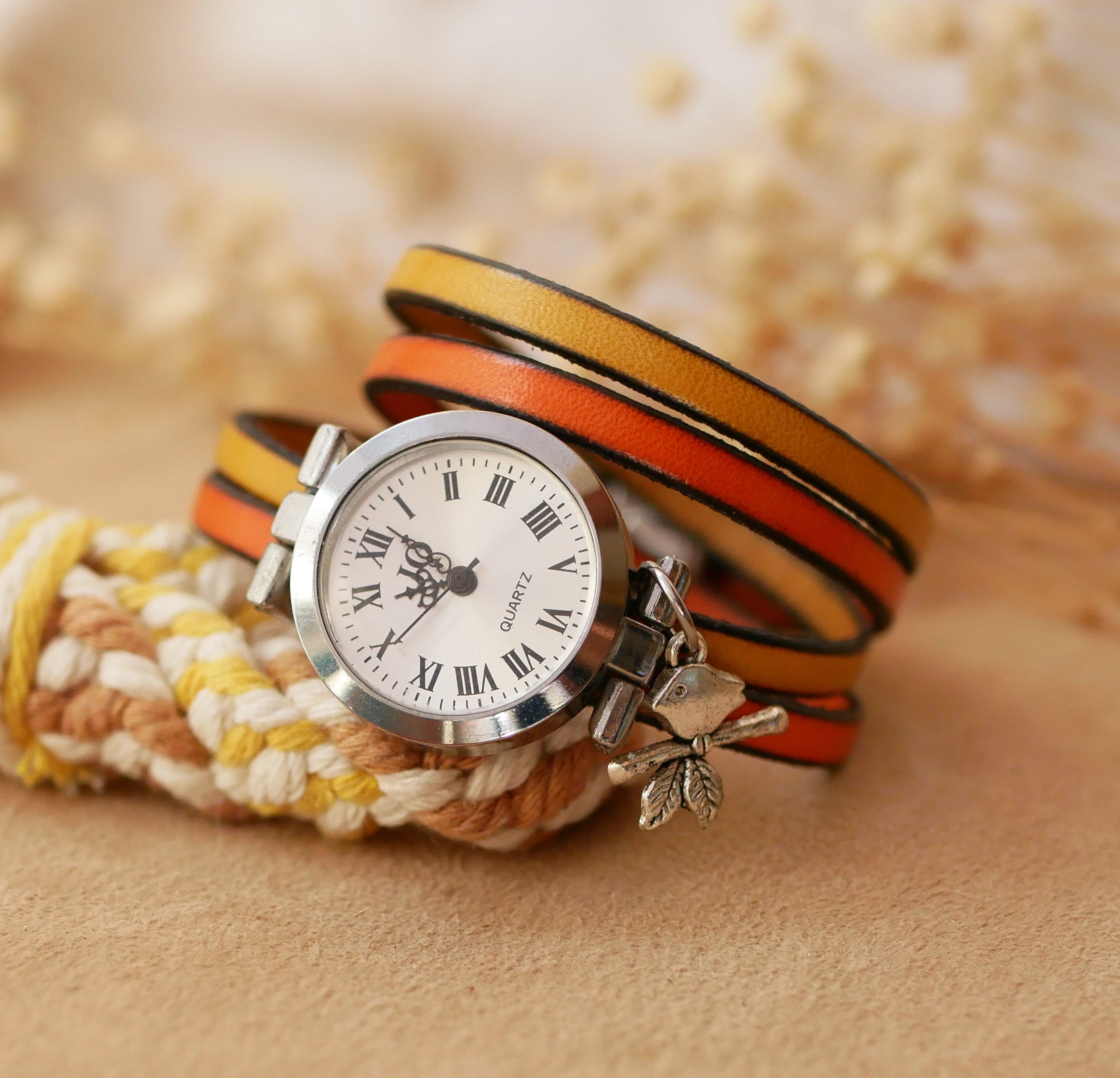 Montre cuir femme double duo de cuir