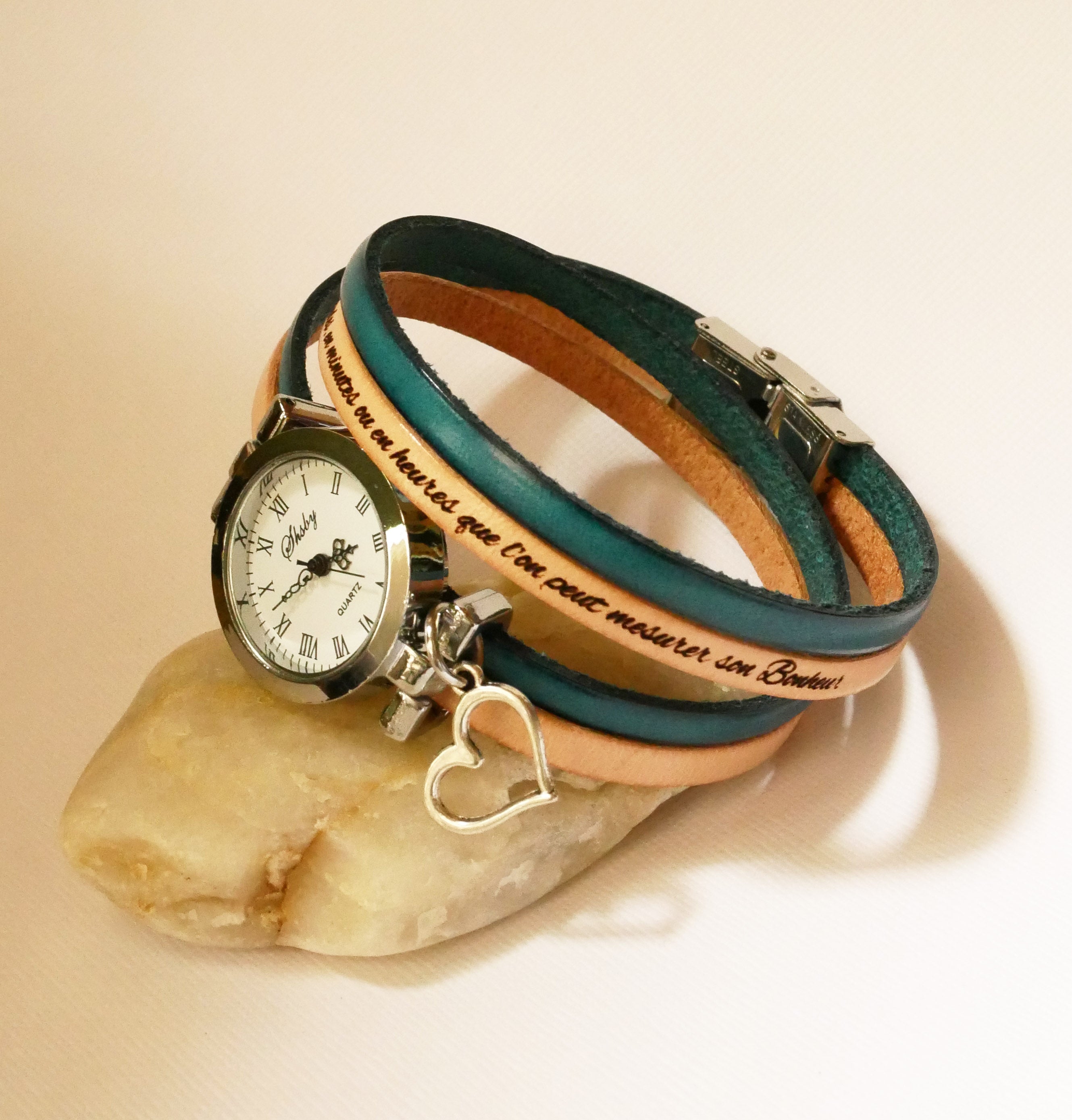 Montre cuir femme double duo de cuir