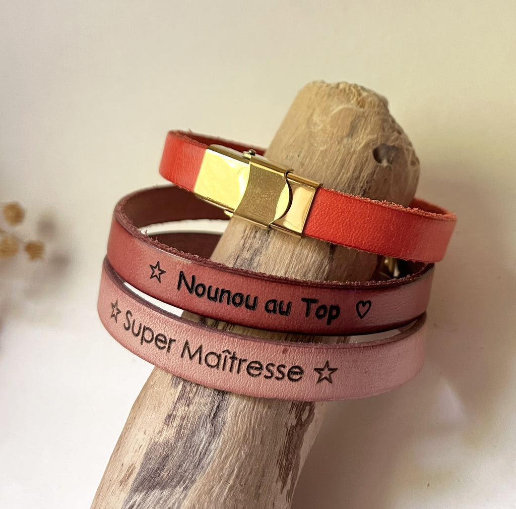 Bracelet femme fermoir doré  personnalisé par gravure en 27 couleurs