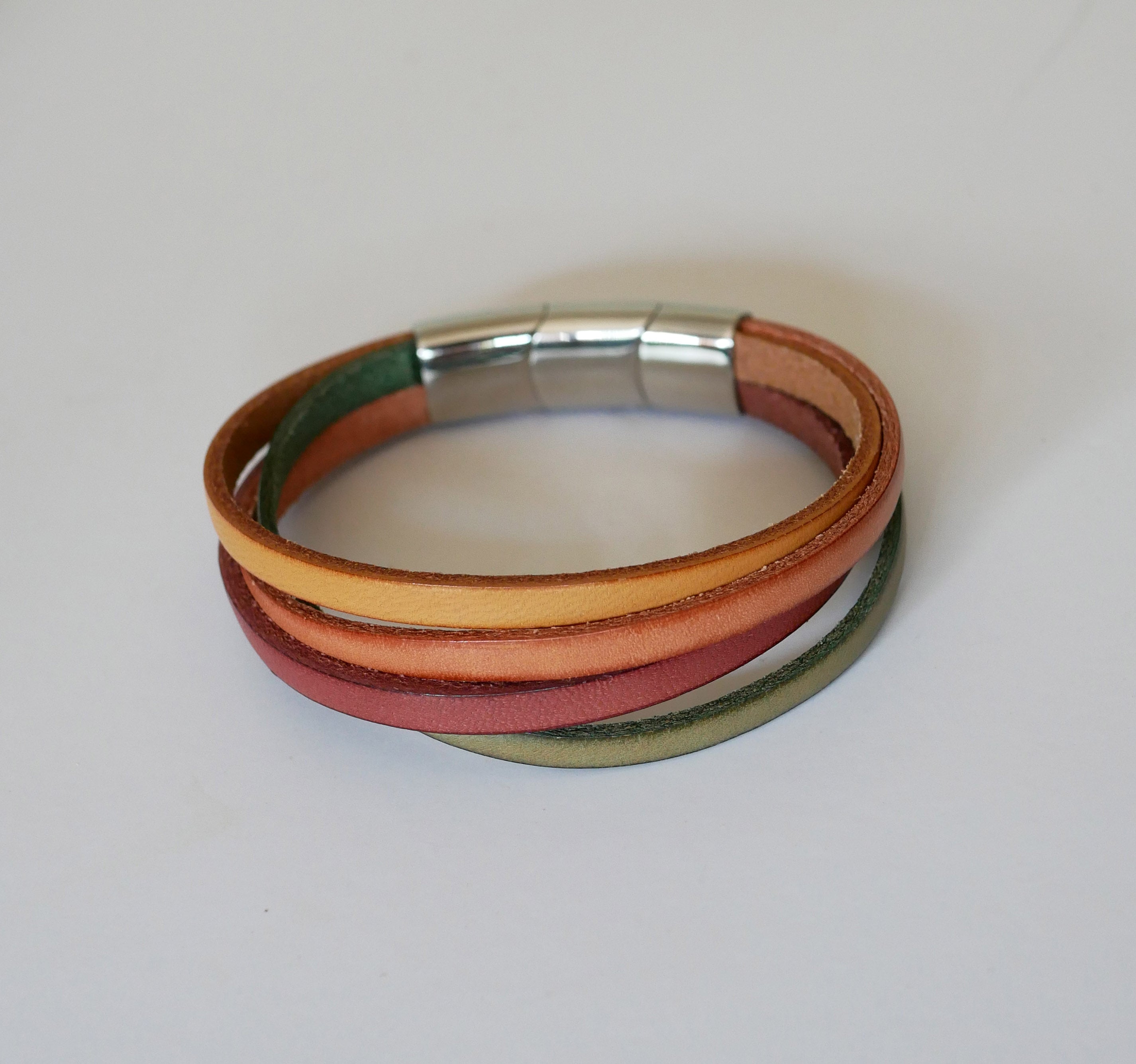 Bracelet manchette femme aux 4 cuirs pastels