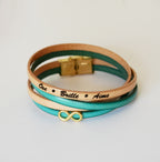 Bracelet femme duo de cuirs en double tour avec breloque infini doré à personnaliser