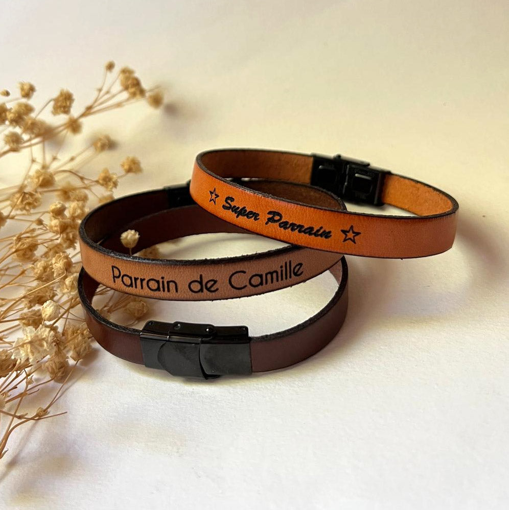 bracelet cuir cadeau parrain gravé personnalisé