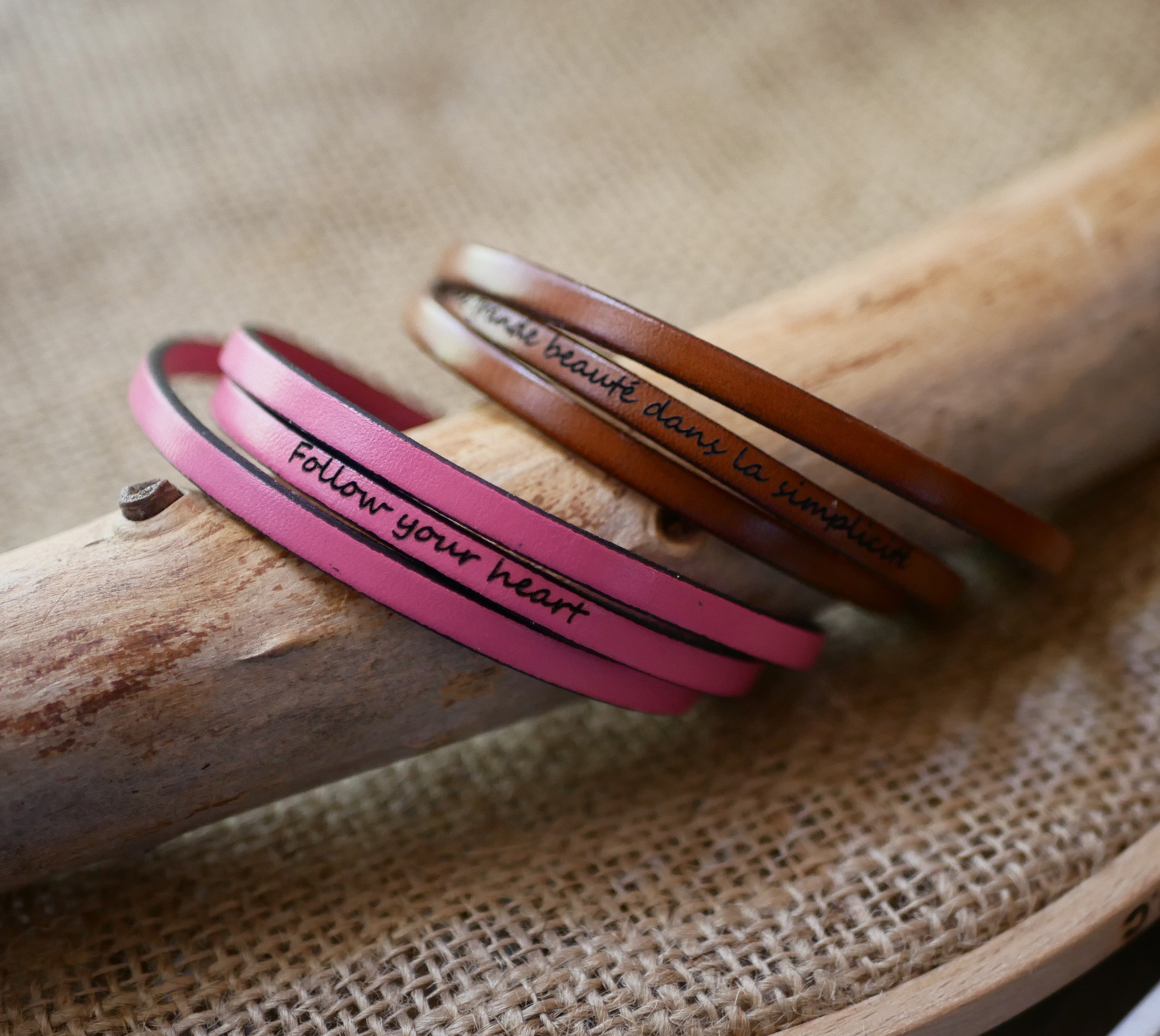 Bracelet mixte cuir triple tours à personnaliser et graver