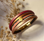 Bracelet manchette aux cuirs nacrées rose pêche