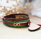 Bracelet femme duo de cuirs en double tour avec breloque infini doré à personnaliser