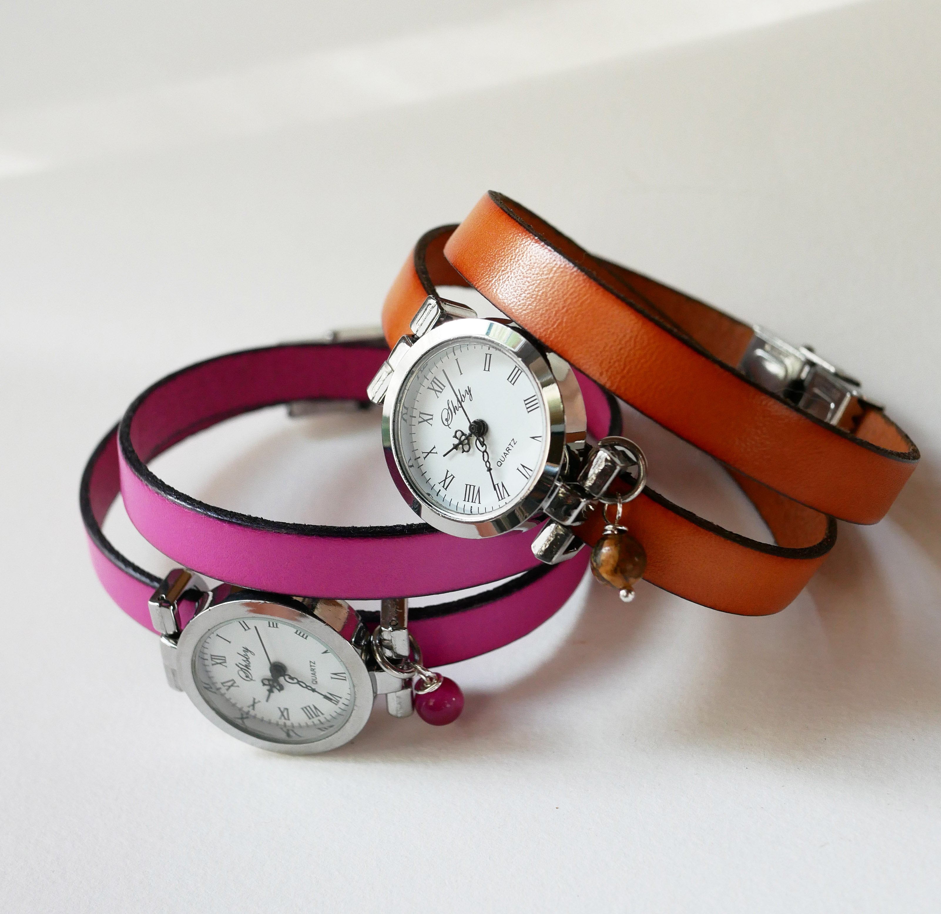 Montre double tour cuir cadran argenté à personnaliser