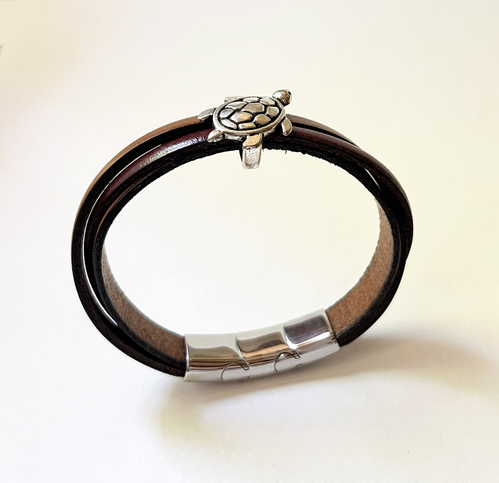 Bracelet homme cuirs et métal tortue ethnique