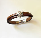 Bracelet homme cuirs et métal tortue ethnique