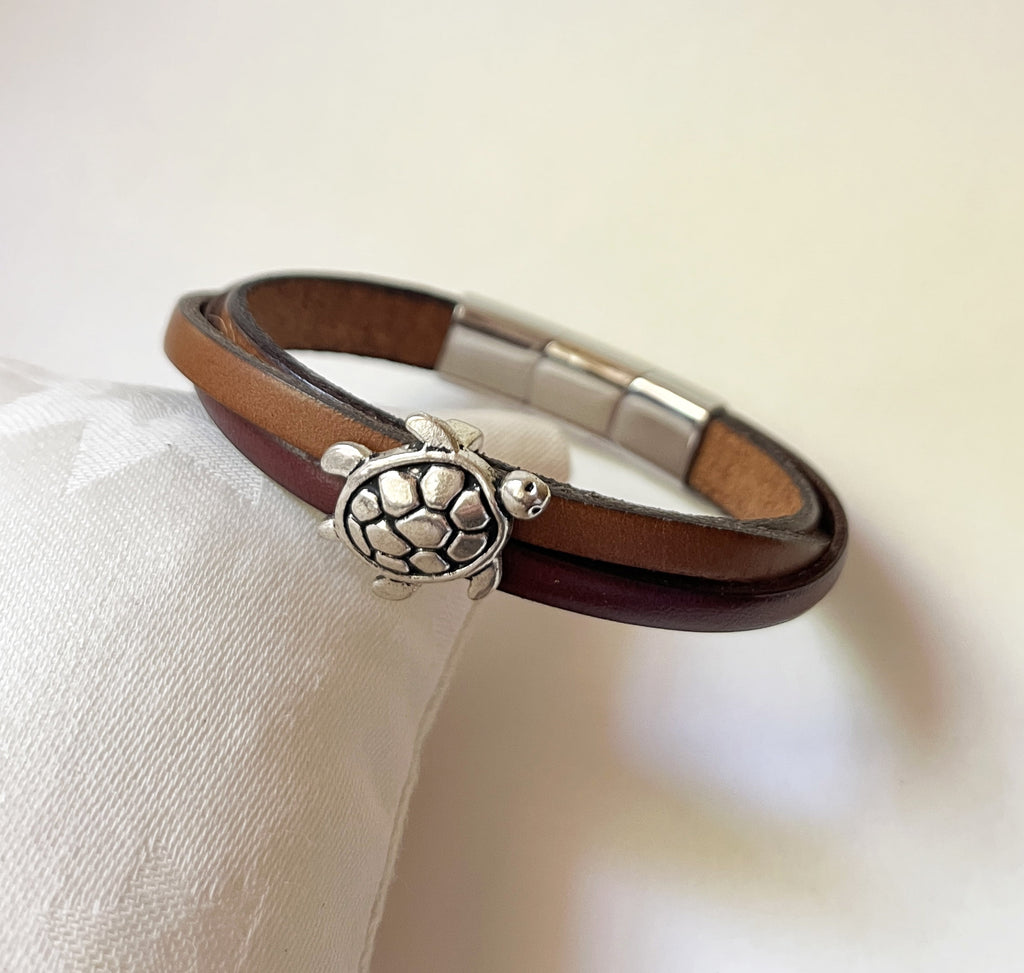 Bracelet homme cuirs et métal tortue ethnique