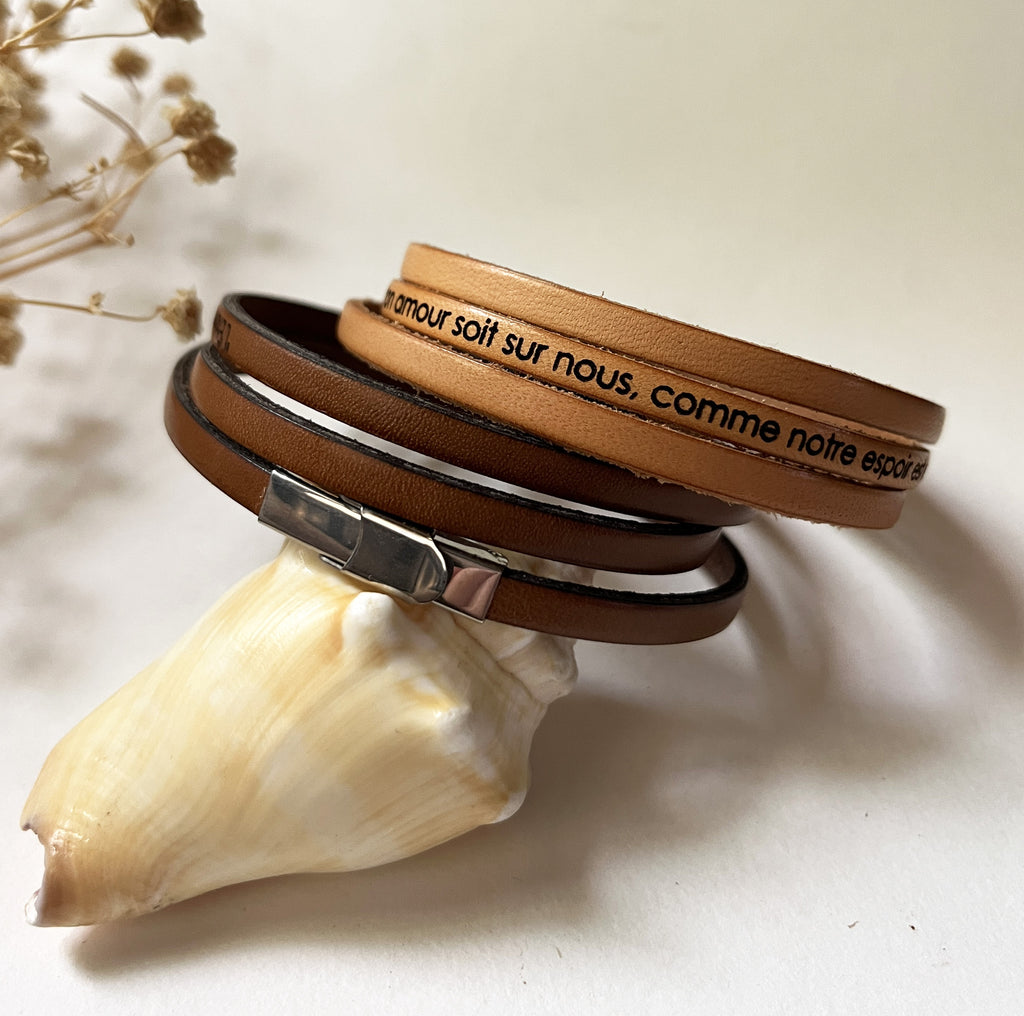 bracelet cuir chretien gravé verset biblique